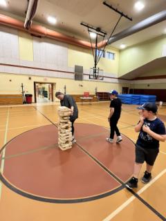 Mother and Son Game Night - Giant Tower Game